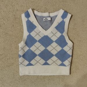 Hollister Blue and White Argyle Knit Vest